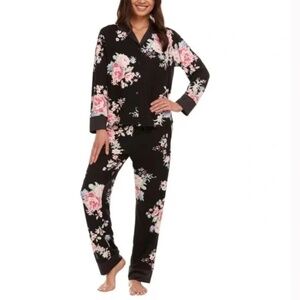 Flora Nikrooz Ladies' Satin Trim Notch Collar PJ Set XL NEW